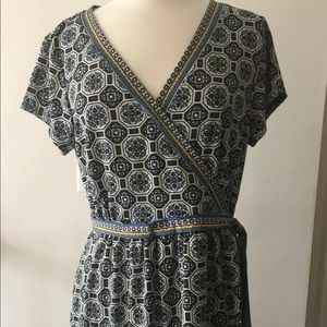 Max Studio Dress XL Faux Wrap Blue Geometric